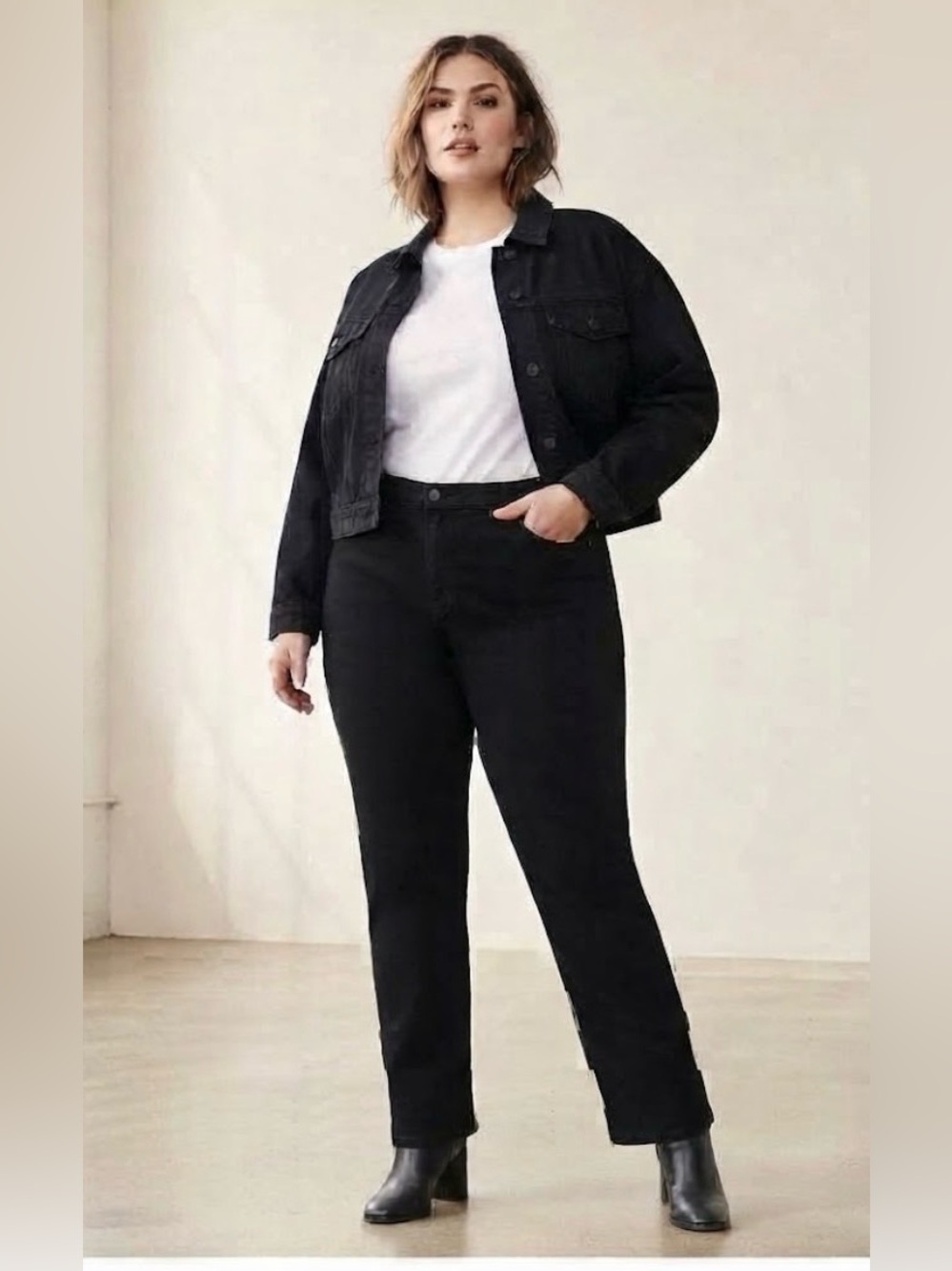 Old Navy Women's Plus Mid Rise Kicker Boot Cut Black Jeans